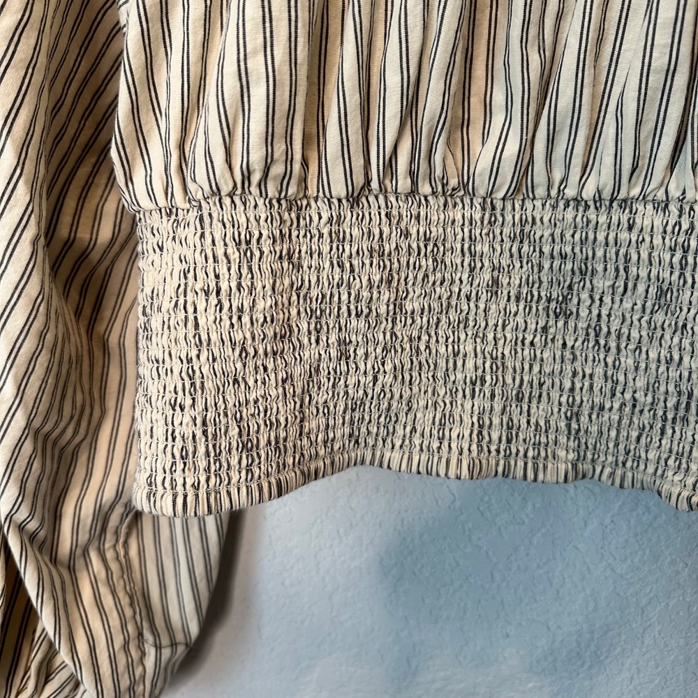 Free People Striped Blouse in Cream and Brown - Picture 5 of 8